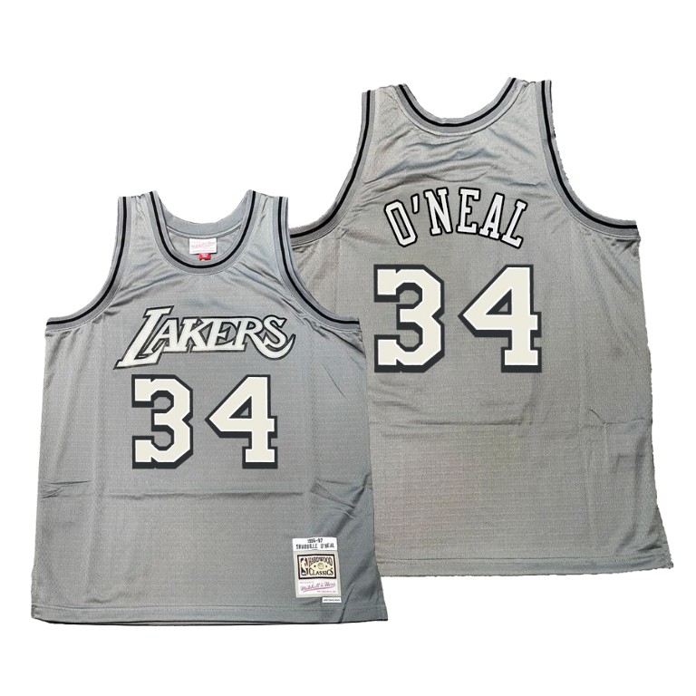 Men's Los Angeles Lakers Shaquille O'Neal #34 NBA Metal Works Hardwood Classics Gray Basketball Jersey FWG0783QA